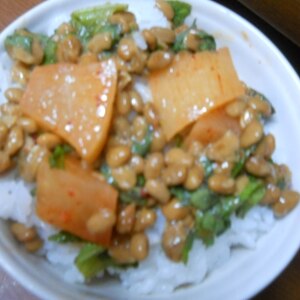 納豆の食べ方-大葉＆キムチ♪